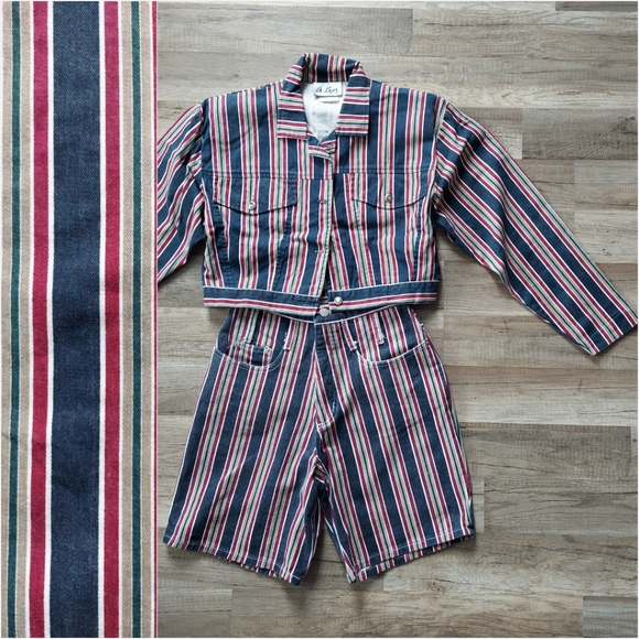 Vintage Other - Vintage 90s 2 Piece Striped Matching Set Small Jacket w/ Shorts